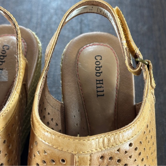 Cobb Hill Amber Camel Yellow Cutout Erika Leather Slingback Wedge Sandals Sz 8 - Picture 16 of 16